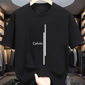 Men'S Casual Graphic T-Shirt - Minimalist Calvin Bold Lettering, Soft Breathable Polyester Everyday Streetwear Tee for Office, Outings, Parties - Modern Casual Shirt for Men, Outings Attire, Simple Design, Comfortable Fit, Outing Apparel, Urban Fashion, Lightweight Material, Round Neck Top, Young Adults