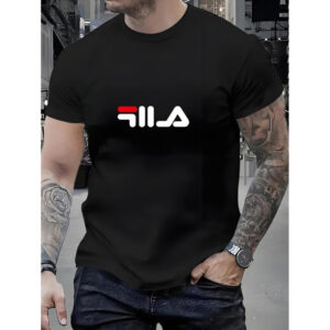 Men'S Casual Short Sleeve T-Shirt with "GIA" Print - Navy Blue, Breathable, Round Neck, Perfect for Summer Commute & Daily Wear, Casual Attire | Modern Casualwear | Comfortable Fit
