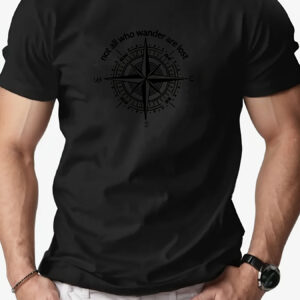 1pc Men'S Compass Graphic Summer Casual Crew Neck T-Shirt, 100% Cotton Knit Fabric with Slight Stretch, Solid Color Regular Fit Tee for Adults