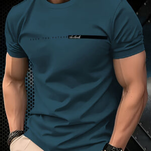 Men'S Casual Short Sleeve T-Shirt with "Face the Future" Print - Breathable Round Neck, Regular Fit Summer Tee for Casual Attire & Sports, Solid Color Design, Lightweight Fabric