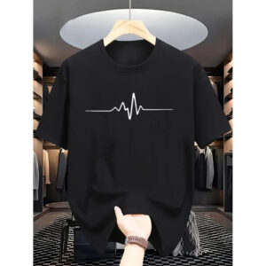 CURYE-2 Men'S & Women'S 100% Cotton Relaxed Fit T-Shirt - Casual Short Sleeve Round Neck Tee with Heartbeat Line Graphic Print, Brown, Sizes S-3XL, All-Season Comfort, Machine Washable, Versatile Casual Attire, Comfortable Fashion, Simple Style Shirt, Soft Texture Top