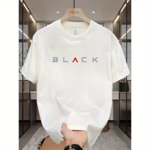 Men's 100% Cotton Oversized T-Shirt - White with Black Contrast Minimalist Round Neck Short Sleeve Casual Casual Attire, Breathable All-Season Comfort, Versatile Layering Essential for Gym, Office & Everyday Outfits - Machine Washable White Base Layer Top with Bold BLACK Print, Relaxed Fit, Solid Color Design, and Minimalist Style for Men's Fashion, Mens Casual And Stylish Tshirts, Gym Clothing, Soft Material, Lightweight Tee, Comfortable Shirt, Streetwear Style