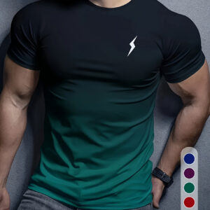 Men'S Summer Graphic T-Shirt - 3D HD Print, Casual Short Sleeve, Round Neck, Fashionable Teal & Black Letter Design, Comfortable Blend, Perfect for Casual Attire