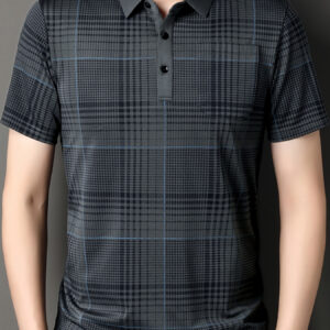 1pc Men's Stylish Short-Sleeve Shirt with Striped Pattern, Lightweight Polyester Blend, Classic Collar, Machine Washable, Casual Summer Wear for Everyday Outings