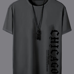 Men'S Chicago Graphic T-Shirt - Soft Pink Crewneck Tee with Bold Black Lettering, Lightweight Summer Shirt for Everyday & Travel - Casual Streetwear Essential Apparel, Chicago T Shirt, Urban Fashion, Minimalist Design, Breathable Material, Short Sleeve Top, Young Adults, Street Style, Trendy Top, Comfortable Material, Print Top, Young Men