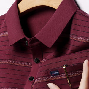 Men'S Stylish Striped Golf Shirt with Pockets - Casual Short Sleeve Collared Collar, Breathable Polyester, Ideal for Summer Outdoor Activities, Summer Casual Wear|Collared Collar Shirt|Polyester Shirt