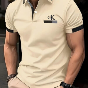 Men's Summer Fashion Shirt - Casual Short Sleeve with Button Detail, Solid Color & Icon Print, Breathable Polyester Fabric