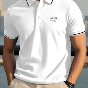 Men'S Summer Casual Short Sleeve Polo Shirt - Solid Color, Button-Up Collar, Regular Fit, Lightweight & Breathable Fabric for Casual Attire, Summer Casual Wear | Buttonup Collar Shirt | Sleek Appearance