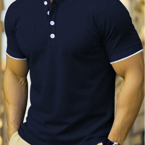 Men'S Casual Henley Shirt - Short Sleeve, V-Neck, Button-Up, Regular Fit, Solid Color, Casual Style, All-Season Wear, Casual Attire|Vneck Shirt|Button Detai