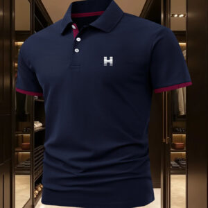 Men's Outdoor Golf and Equestrian Casual Shirt with H Pattern, Mature Business Casual Style, Breathable Comfort for Spring/Summer, Wearable Inside Outside