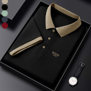 Men'S Light Green Casual Polo Shirt with Khaki Collar & Button Details - Comfortable Summer Short Sleeve, Breathable Polyester Fabric, Regular Fit Golf & Sports Top, Golf Shirt