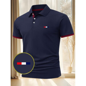 Men's Breathable Summer Shirt - Lightweight Golf & Casual Button-Up Shirt with Classic Collar, Black with Red accent - Quick-Dry Fabric for Office, Formal Events - Easy-Care Everyday Shirt, Sports-Friendly Apparel, Durable Casualwear