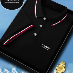 Men's Fashion Collared Shirt with Tommy Print, Summer Shirt, Suitable for Sports and Casual Outings