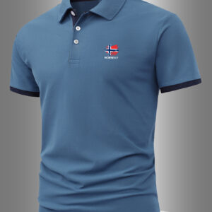 Men'S Norway Flag Shirt - Breathable Short Sleeve, Regular Fit Casual & Business Outdoor Shirt with Pockets, Summer Essential for Sports & Leisure, Outdoor Shirt | National Pride Apparel | Durable Casualwear