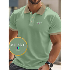 Milano Italia Men'S Red Polo Shirt - Breathable, Stretchy Short Sleeve with Geometric Print, Comfortable for All Seasons, Perfect for Outdoor Activities and Casual Wear, Casual Wear Shirt | Stylish Lapel Collar | Comfortable Fit