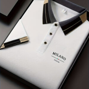 Men'S Lightweight Soft Polo Shirt with "MILANO ITALIA" Letter Print - Breathable Summer Casual & Business Wear, Regular Fit, Button-Up Collar, Perfect for Vacation & Everyday Use, Vacation Clothing, Stylish Contrast Design, Soft Fabric Shirt