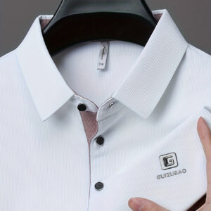 Men'S Casual Summer Short Sleeve Polo Shirt with Alphabet Pattern, Lightweight Polyester, Button-Up Collar, Regular Fit - Ideal for Daily Wea