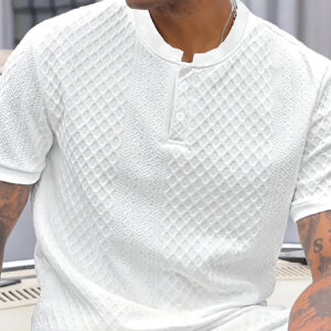 Men'S Stylish Casual Business Henley Polo Shirt | High-end Solid Color Jacquard Collar T-shirt | Essential Golf Attire | Breathable and Warm | Indoor Party and Outdoor Sports | Wardrobe Essential Casual Vacation Trendy Model | Suitable for Spring, Summer, Autumn and