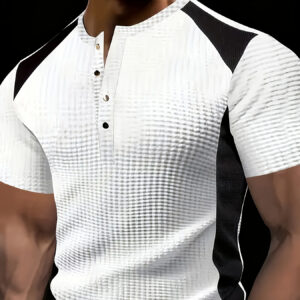 Men's Fashion Casual Business Shirt | High-end Black and White Waffle Print Collar T-shirt | Essential Golf Suit | Breathable and Warm | Indoor Party and Outdoor Sports | Wardrobe Must-have Casual Vacation Trendy Style | Middle East Ramadan Religious Elements | President's Day | St. Patrick's Day | Carnival | Easter | Suitable for Spring, Summer, Autumn and Winter