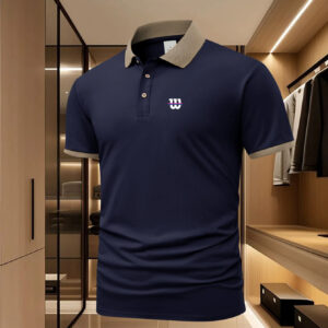 Men'S Light Green Polo Shirt with W Logo - Breathable Short Sleeve, Casual Golf & Equestrian Style, Regular Fit for Spring/Summer, Versatile for Business or Leisure Wear, Golf Attire, Sleek Buttoned Collar, Comfortable Fabric