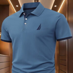 Men'S Stylish Geometric-Pattern Polo Shirt - Casual Short Sleeve, Collared, 100% Polyester, Perfect for Golf & Outdoor Activities