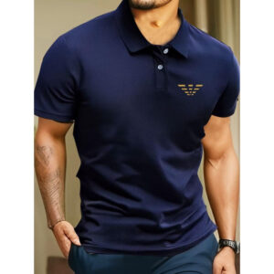2025 Men'S Summer Casual Short Sleeve Shirt - Lightweight Polyester, Regular Fit, Classic Collar, Printed Logo, Machine Washable, Perfect for Casual Attire