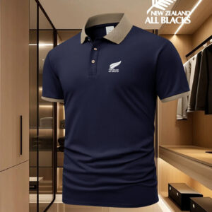 All Blacks New Zealand Rugby Team Logo Men's Shirt - Breathable Summer Golf & Equestrian, Business Casual Short Sleeve with Geometric Pattern, Regular Fit for Spring/Summer, Hand Washable