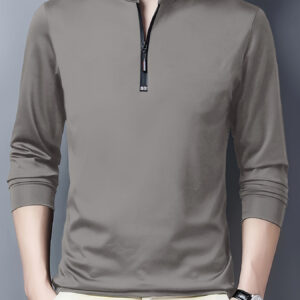 Men's Casual Long Sleeve Shirt with Half-Zip Collar, Stretch Fit for Comfort, Solid Color Black, Perfect for Outdoor Leisure Activities, Casual Fit Long Sleeve