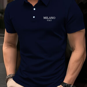 Men'S Casual Short Sleeve Shirt - Italian Flag Design, Button-Up Collar, Lightweight Polyester, Perfect for Golf & Business Casual Wear, Golf Shirt