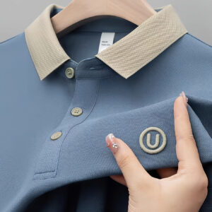 Men's Casual Shirt - 100% Polyester Short Sleeve Summer Top with Ribbed Collar & Cuffs, Breathable Stretch Fabric, Regular Fit