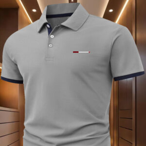 Men'S Stylish Black Polo Shirt with Red Trim & White Logo - Casual Short Sleeve, Button-Up Collar, 100% Polyester, Perfect for Golf, Tennis, or Summer Outdoor Activities
