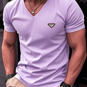 Men'S Lightweight Breathable V-Neck Short Sleeve T-Shirt - Summer Casual Solid Color Tee for Casual Attire, Regular Fit, Versatile for Casual & Formal Occasions, Versatile Clothing, Minimalist Design, Comfortable Fabric, Knit