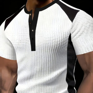 1pc Men'S Stylish Casual Business Henley Shirt | High-end Black and White Color Waffle | Essential Golf Suit | Breathable and Warm | Suitable for Indoor Gatherings and Outdoor Sports | Middle East Ramadan Religious Elements | Suitable for Spring, Summer, Autumn and Winter Home Use