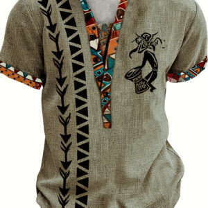 European And American Men'S Summer Khaki Ethnic Style Short-Sleeve Casual Shirt, Versatile for Vacations.