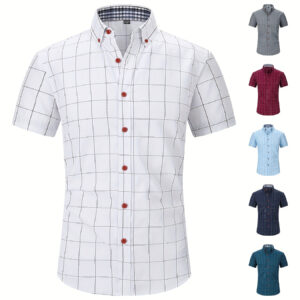 1pc Men's Casual Business Casual Short Sleeve Shirt - Lightweight Breathable Grid Pattern, Regular Fit Classic Collar, Multi-Color Options for Office, Commute, Dates & Gifts, Giftworthy Dress Code | Buttonup Front | Easycare Clothing