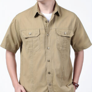 Summer New Men's Casual Short-Sleeve Shirt with Large Pocket, Minimalist Workwear Style Slim Fit
