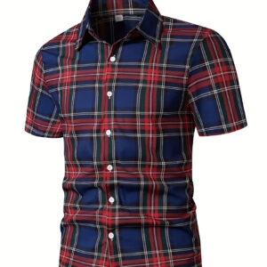 Trendy Plaid Print Men's Casual Short Sleeve Shirt, Men's Shirt For Summer Vacation Resort, Tops For Men, Gift For Men