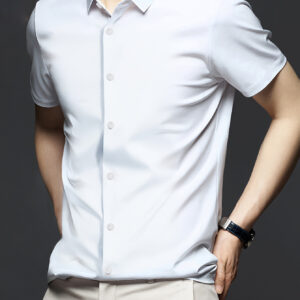 Solid Mature Men's Formal Short Sleeve Button Up Shirt, Summer Business Top