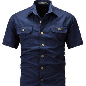 Men'S Heavyweight 170gsm Button-Up Shirt - Lightweight Summer Workwear with Large Chest Pocket, Non-Stretch Fabric for Outdoor, Hiking, Everyday - Classic Collar Casual Formal Blouse - Ideal for Men & Teens (Adults/Youth) - Easy-Care Button-Up Front, Outdoor Clothing, Hiking Apparel, Solid Color Design, Durable Casualwear, Outdoor Activities, Short Sleeve, Breathable Material, Adult Apparel, Teen Clothing