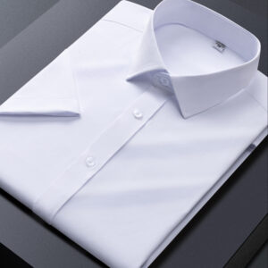 Men'S Lightweight Ice Silky Fabric Short Sleeve Dress Shirt - Stretchy, Breathable Polyester, Casual Business Style, Solid Color, Lapel Collar, Easy Care, for Spring/Summer