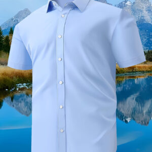 24-Hour Hot, Men'S Summer Short Sleeved Wrinkle Resistant Micro Elastic Buckle Short Sleeved Comfortable And Breathable Solid Color Business Dress Shirt, Limited Time Discount of