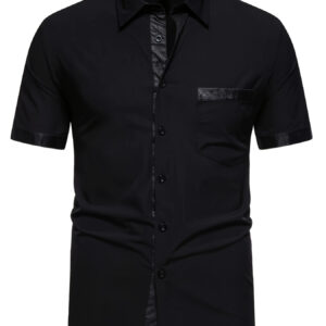 Men's Casual Short Sleeve Shirt with Contrast Color Stitching And Button Closure