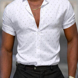 Men's Casual Short-Sleeve Shirt with Unique Full Print Design - Breathable Polyester Blend, Machine Washable, Square Collar