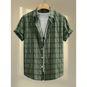 Men'S Lightweight Breathable Summer Shirt - Button-Up Collared Blouse with Classic Grid Pattern, Non-Stretch Fabric for Outdoor, Office, Parties - Easy-Care Casual Formal Attire for Adults & Teens, Summer T Shirts, Party Attire, Foldover Collar, Comfortable Fit, Outdoor Clothing, Stylish Top, Durable Construction, Short Sleeve Top, Teen Clothing, Office Wear, Trendy Top, Soft Texture, Versatile Top, Teen Apparel, Chinese Size, Please Check The Size Guide Carefully