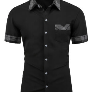 Men'S Classic Plaid Shirt with Unique Design, Comfortable and Breathable Short Sleeve, Single-Breasted Button-Up, Regular Fit, Non-Stretch Fabric, Perfect for Summer Festive Occasions, Festive Attire|Classic Plaid Shirt|Breathable Fabric