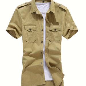Summer Pure Cotton Short Sleeve Shirt for Men, Casual Youth Outdoor Loose Fit Oversized Workwear Thin Top Breathable, Skinny Long Sleeves Shirts for Men, Casual Outfit, Breathable Shirt, Retro Style, Classic Design, Lightweight Material, Soft Texture, Men's Shirt, Casual Tee, Office Casual, Young Men