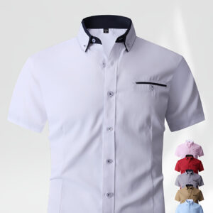 Solid Color Men's Shirt, Light Beige-Friendly Business Casual Versatile Turn- Collar Shirt for Men