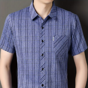 SINBOS Men's Summer Casual Short Sleeve Shirt - Breathable Striped Pattern, Lightweight Regular Fit Button-Up for Casual Attire, Brown/Beige/Black/White, Durable Fabric