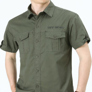 Men'S Summer 2024 Casual Short Sleeve Shirt - Lightweight, Non-Stretch Fabric with Multiple Pockets, Solid Color Orange, Button-Up Collar, Perfect for Outdoor Activities, Casual Summer Wear|Short Sleeve Shirt|Single Breasted Design