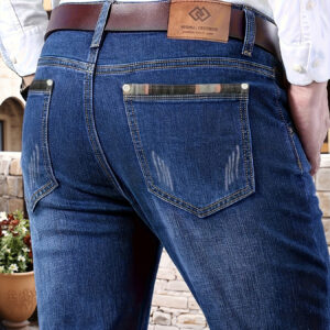 Men'S Classic Solid Color Blue Black Jeans - Lightweight Business Casual, Stretch Straight Leg Pants with Pockets, Machine Washable, Suitable for Daily Wear And Outdoor Use in Spring And Summer.